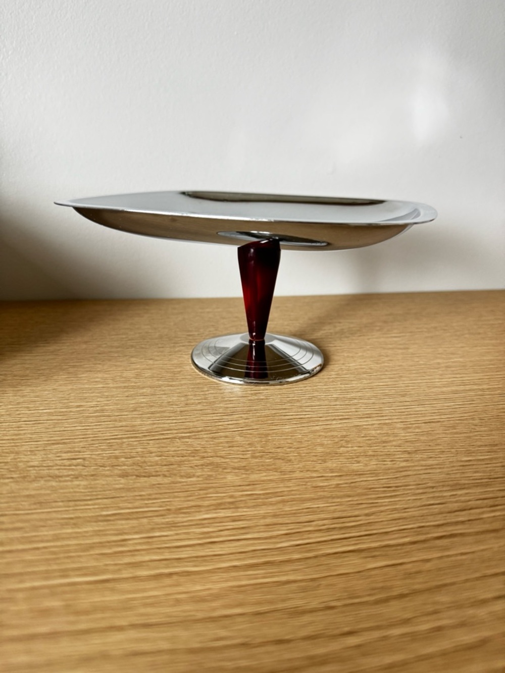 Silver Pedestal Serving Compote with Red Bakelite Stem - Home Dining